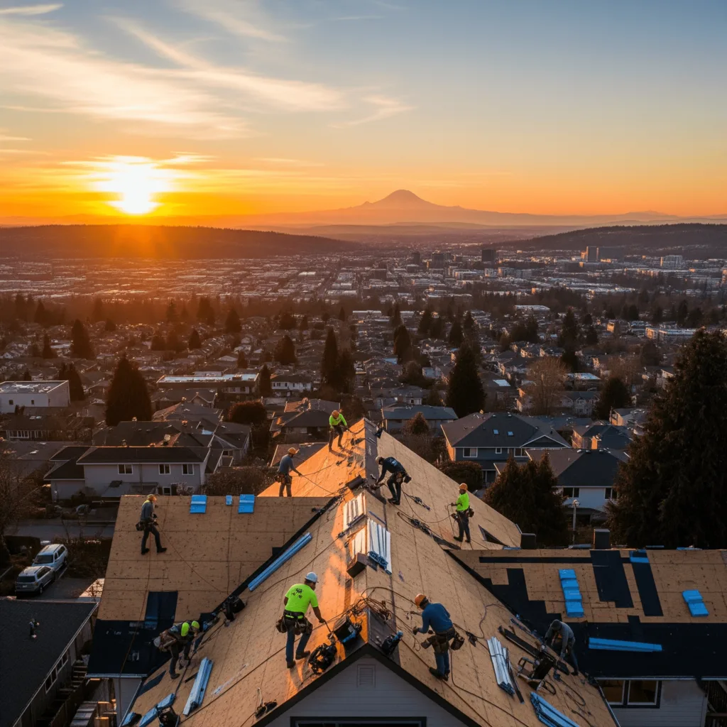 Roof cleaning service in Bellevue removing moss and debris